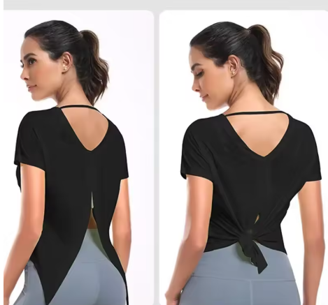 Nyári V-nyakú sportpóló nyitott háttal nőknek